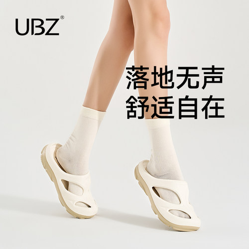 UBZ【落羽】厚底拖鞋女夏外穿2024新款防滑外出沙滩包头洞洞凉鞋-图0