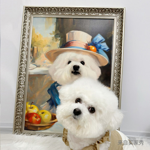 上品印画定制 萌宠入油画宠物画像定制猫狗肖像画装饰画创意礼物 - 图3