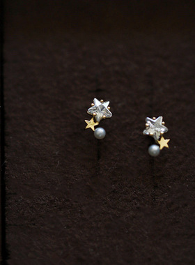 S925纯银镀金星星贝珠耳钉