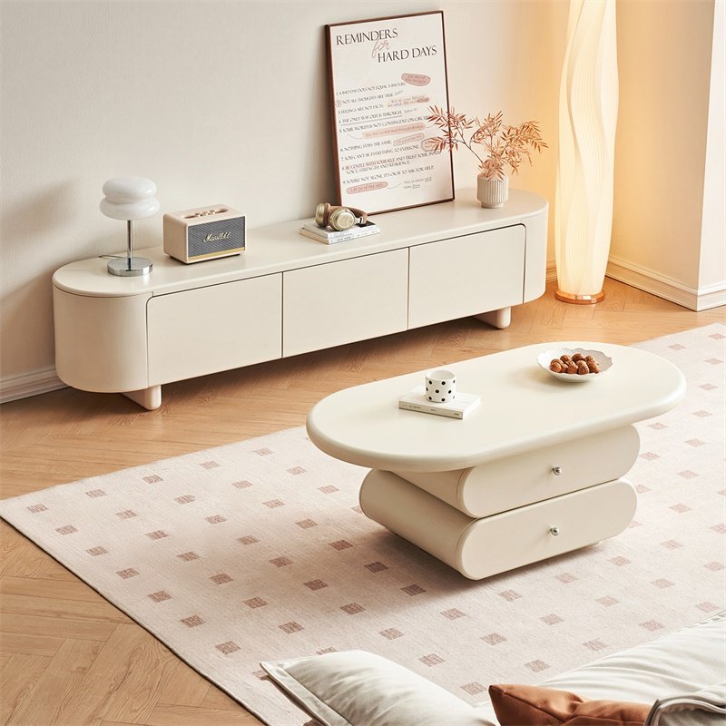 全友家居奶油风组合茶几电视柜收纳储物柜一体客厅家用2025新款,淘宝优惠券,粉丝福利购,淘宝优惠卷