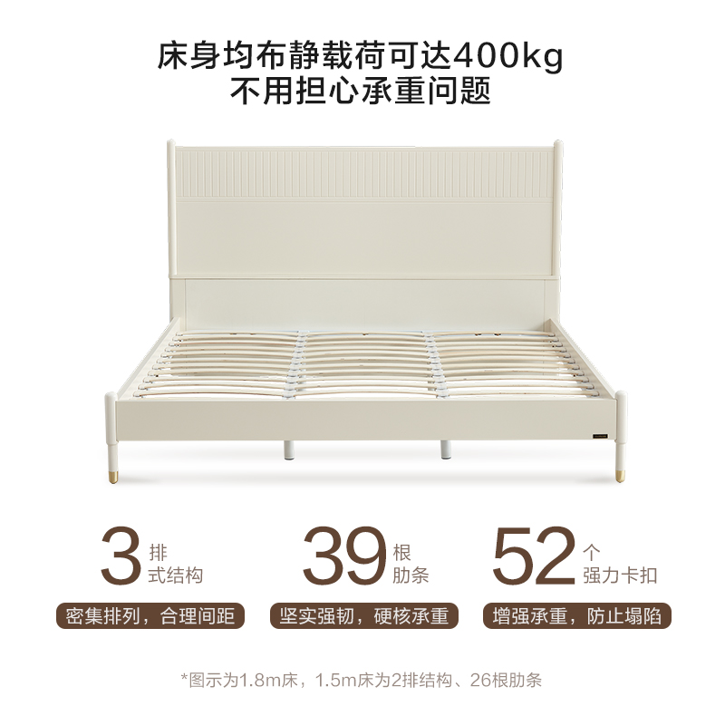 全友家私板式床1.8米奶油风卧室主卧高床屏1.5米双人床轻奢126815