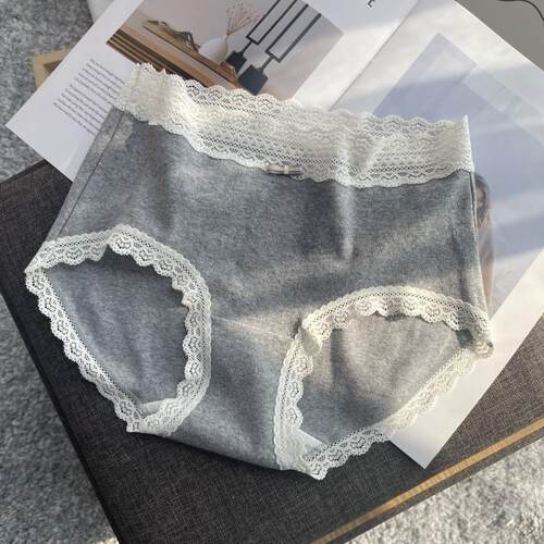 2025新款女士纯棉三角裤包臀加长底裆蕾丝边内裤透气大码抗菌裤头 - 图1