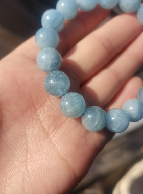 天然海蓝宝手链女款单圈手串饰品海蓝宝手串12mm
