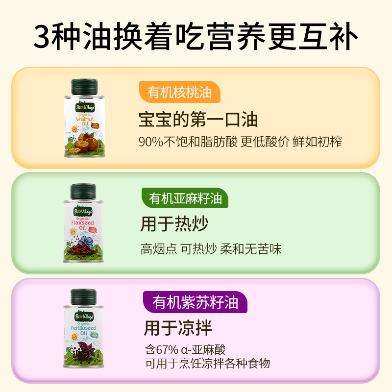 碧欧奇核桃油亚麻籽油宝宝有机食用油儿童初榨辅食油送婴幼儿食谱 - 图2