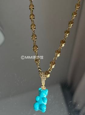 韩国东大门彩色小熊软糖吊坠项链