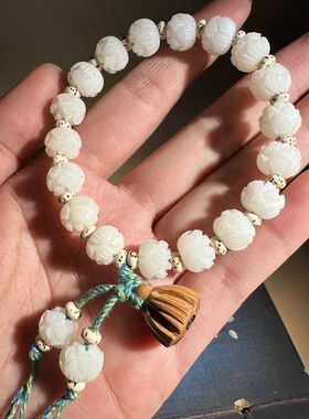 天然白玉菩提根莲花珠手串女正品学生菩提子佛珠手持文玩念珠手链