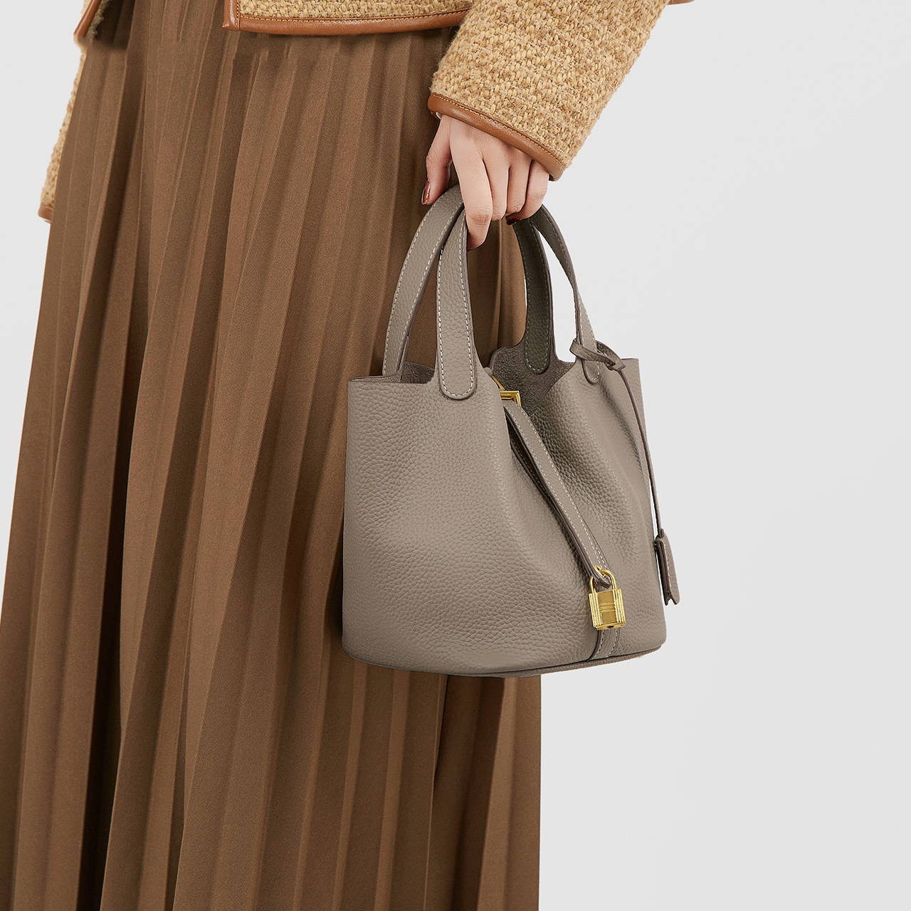 CHARFMX＆KIEZH真皮女包小众菜篮子水桶包2025新款时尚百搭手提包,淘宝优惠券,粉丝福利购,淘宝优惠卷