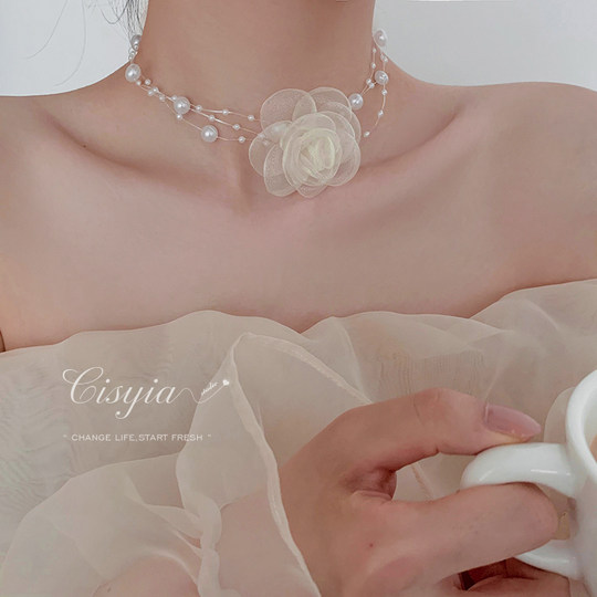 Forest style pearl choker necklace accessories