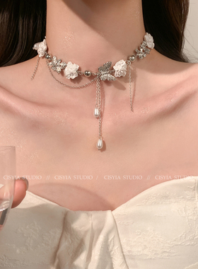 甜酷choker~花朵珍珠项链