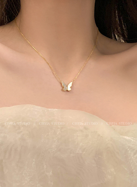 蝴蝶吊坠项链女款轻奢小众