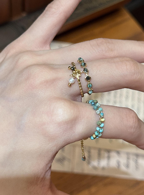 新中式民族风绿松石头双层戒指