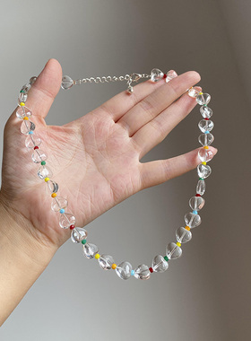 多巴胺彩虹豆豆爱心串珠项链