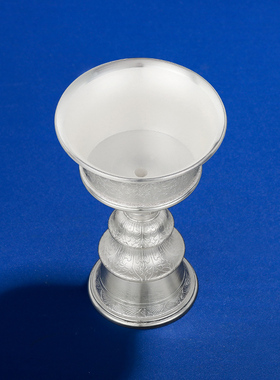 S990纯银烛台酥油灯供灯底座手工八吉祥家用长明灯座迷你小号6cm