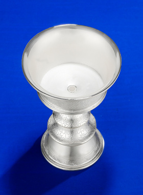 酥油灯底座S990银手工八吉祥酥油灯座长明灯供杯灯座小号7cm