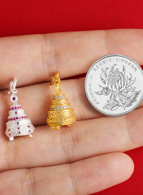 S925纯银镀金小曼茶罗卡扣项坠手串配饰车载挂件曼扎塔嘎乌盒吊坠