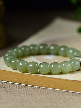 和田玉手串老型珠晴水青海料搭配守护神本命生肖心咒男女单圈手链