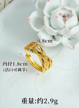 简约越南沙金戒指女食指戒可调节韩版新款开口戒指久不易掉色