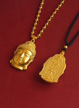 爆款越南沙金佛头吊坠佛佑安康大日如来莲花编绳复古佛头吊坠