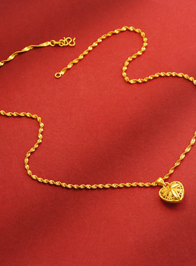 沙金桃心吊坠项链女百搭时尚优雅精致高品质饰品送女友闺蜜礼物