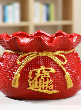 红色喜庆盆陶瓷盆发财树花盆