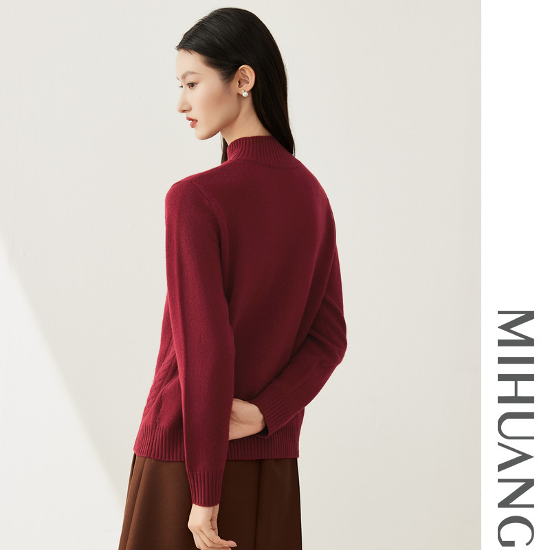 米皇秋冬新品半高领单面绞花羊绒加厚气质休闲简约纯羊绒衫女上衣,淘宝优惠券,粉丝福利购,淘宝优惠卷