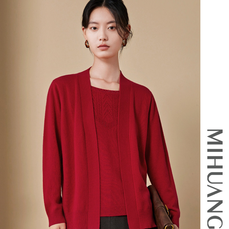 米皇秋冬新款圆领厚款羊绒衫女上衣休闲纯色假两件山羊绒毛衣,淘宝优惠券,粉丝福利购,淘宝优惠卷