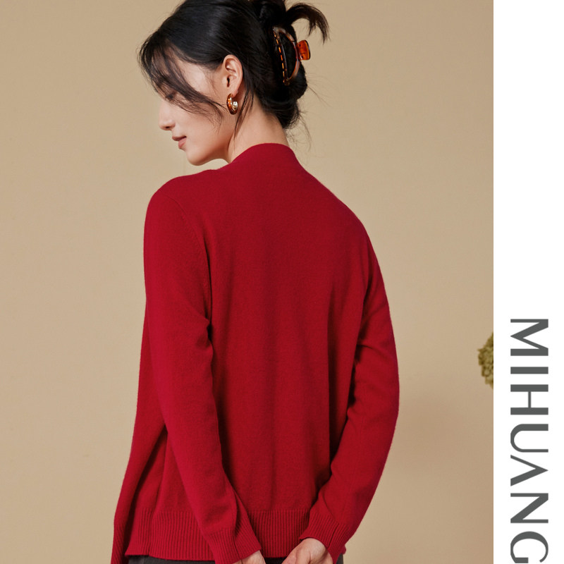 米皇秋冬新款圆领厚款羊绒衫女上衣休闲纯色假两件山羊绒毛衣,淘宝优惠券,粉丝福利购,淘宝优惠卷