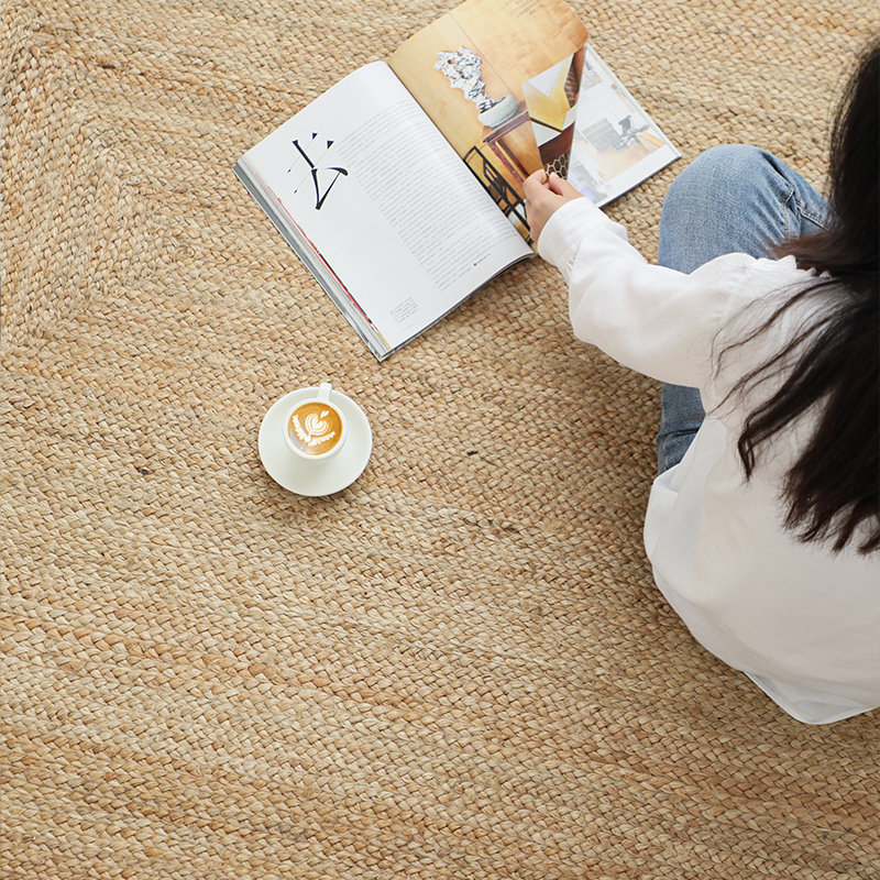 久忆天然环保黄麻手工编织北欧简约客厅茶几方形书房茶室黄麻地毯,淘宝优惠券,粉丝福利购,淘宝优惠卷