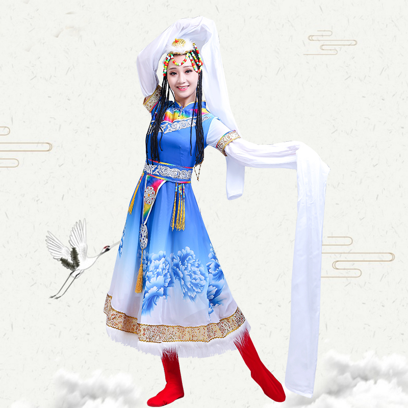 薇茨旗舰店新款藏族水袖舞蹈演出服装女长裙成人少数民族风西藏舞台表演服饰3