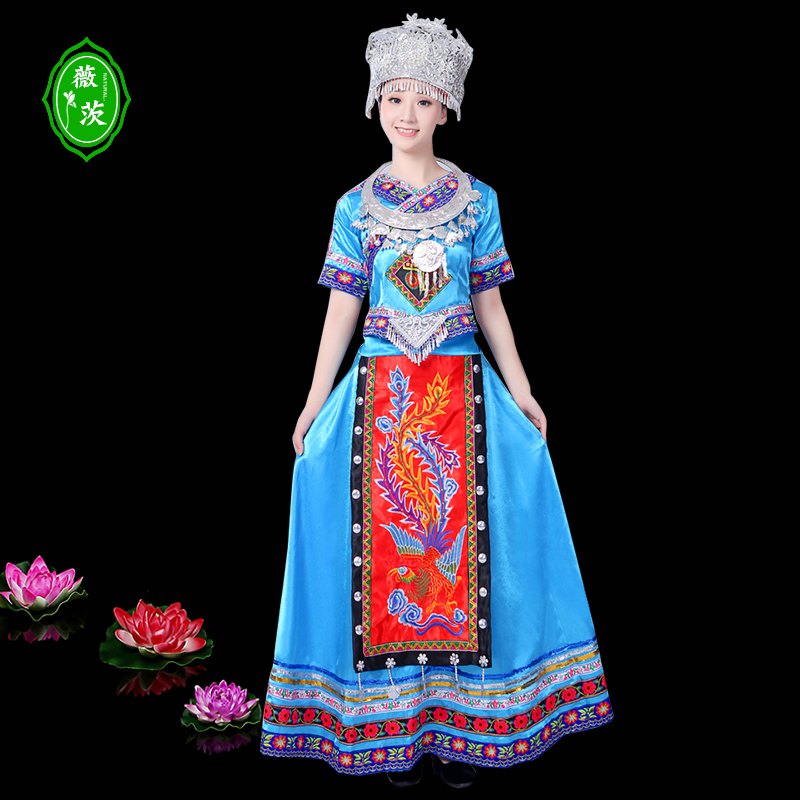 薇茨旗舰店新款刺绣苗族演出服装女少数民族成人长裙壮族百褶裙舞蹈表演服饰1