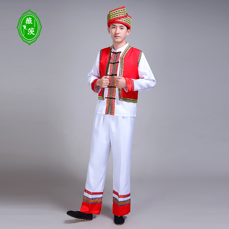 薇茨旗舰店苗族演出服长袖男成人贵州少数民族舞蹈服壮族舞台葫芦丝表演服装3