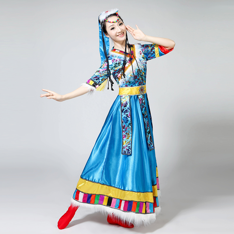 薇茨旗舰店新款藏族少数民族演出服装女长袖长裙水袖舞蹈服表演甩秀西藏卓玛0