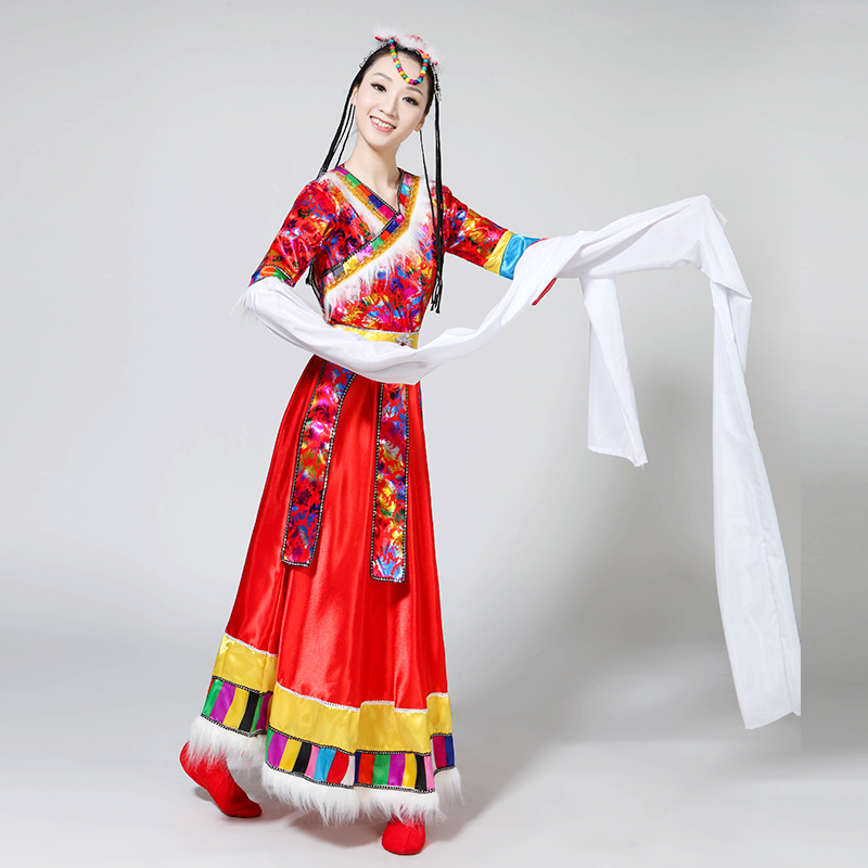 薇茨旗舰店新款藏族少数民族演出服装女长袖长裙水袖舞蹈服表演甩秀西藏卓玛3