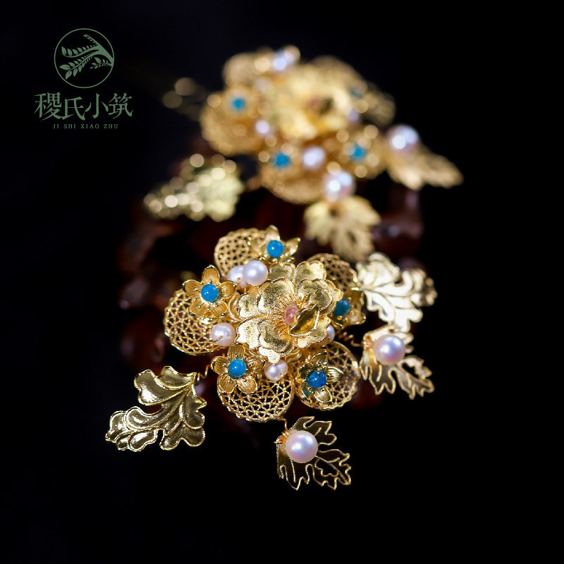 稷氏小筑 小狮子 汉服配饰铜镀24k真金古风发饰套装女发冠发簪,淘宝优惠券,粉丝福利购,淘宝优惠卷