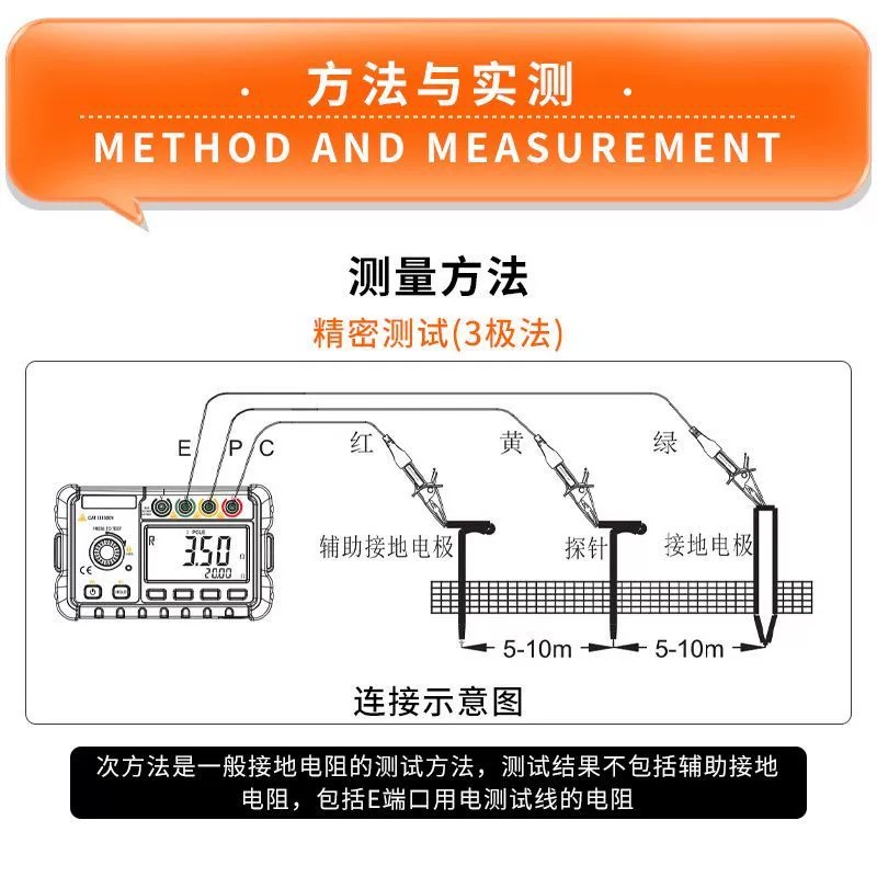 胜利接地电阻测试仪VC4105A高精度数字摇表防雷土壤率元件测量仪-图2