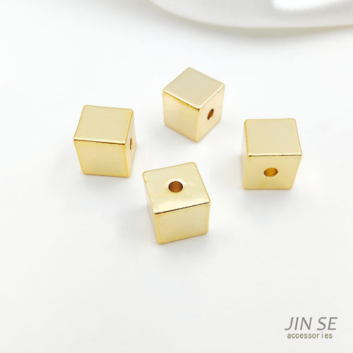 镀真金保色光面实心正方形隔珠方块珠散珠diy串手串项链饰品配件 - 图2