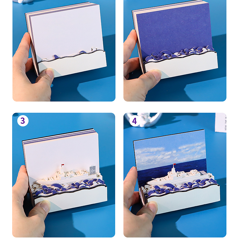 海洋军舰3D立体纸雕便签纸手撕模型文具大海军事爱好送男生可定制 - 图0