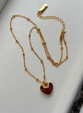 红色天然石榴石项链女高端轻奢小众高级感毛衣链复古气质叠戴颈链