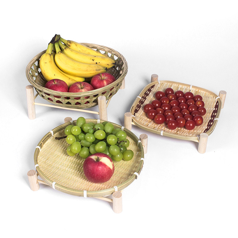 手工竹编篮子零食水果篮簸箕圆形家用编织道具木架子酒店饭店摆盘,淘宝优惠券,粉丝福利购,淘宝优惠卷