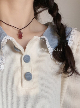 乔治姐姐复古粉色草莓小熊项链