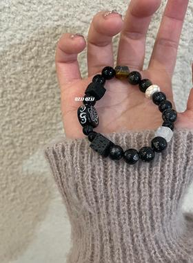 复古黑色新中式小花手串