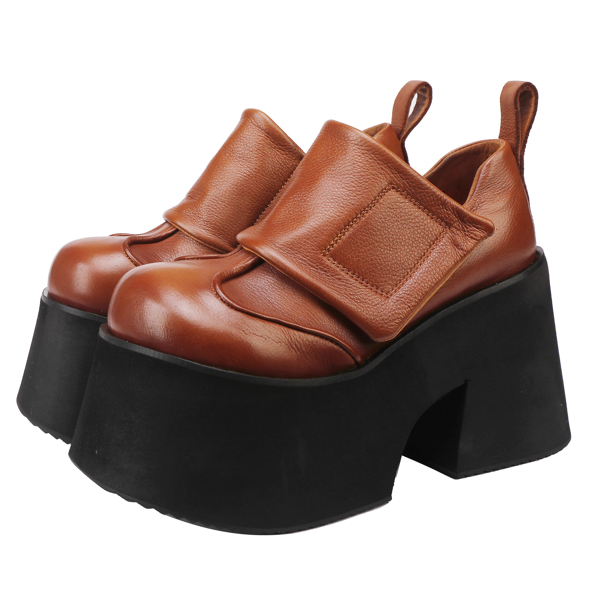 2025秋冬新款头层牛皮小个子复古增高鞋真皮松糕厚底鞋女深口单鞋,淘宝优惠券,粉丝福利购,淘宝优惠卷