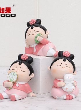 如果卡通古风格格公主树脂工艺品小摆件创意桌面可爱清朝宫女摆件