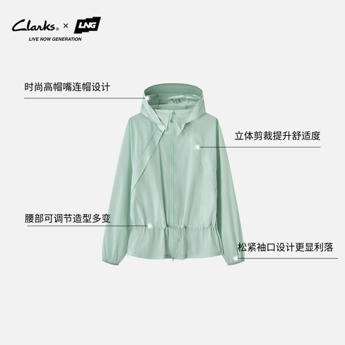 【Clarks x LNG】26夏季新款连帽防泼水可收腰女外套户外防晒衣 - 图1