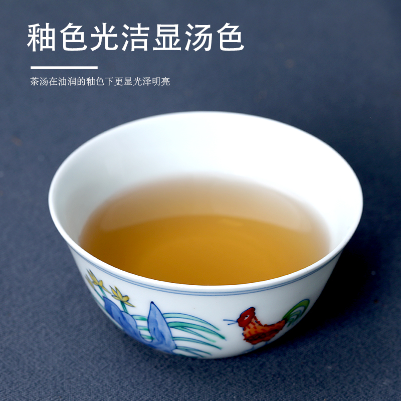 景德镇红叶陶瓷陶瓷主人小茶杯子功夫茶具品茗杯明成化斗彩鸡缸杯 - 图1