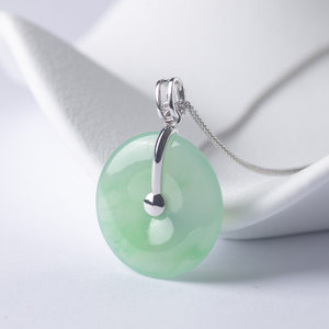 翠佛堂天然冰种带翠翡翠平安扣吊坠