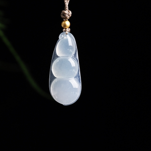 HERS JADE/翠佛堂天然翡翠冰种连中三元福豆吊坠挂件