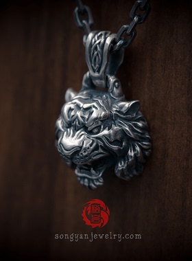 松岩原创纯银生肖男士霸气风吊坠