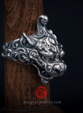 S925纯银貔貅戒指松岩原创设计