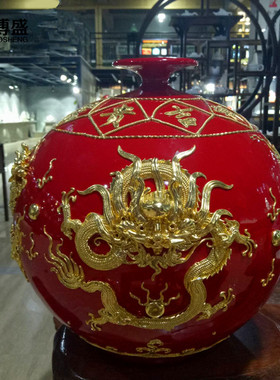 红色陶瓷摆件客厅结婚礼品